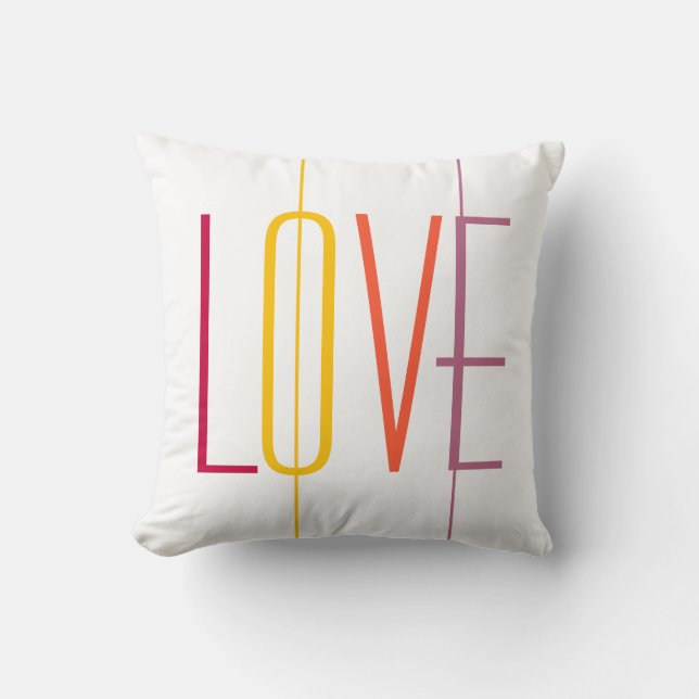 Love script modern striped multi colour typography throw pillow (Front)
