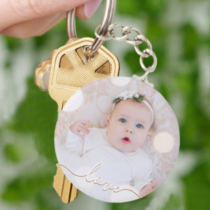 Love Script My Baby Photo Keychain