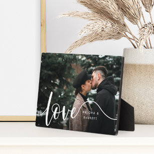 Love Script Overlay Couples Personalized Photo Plaque