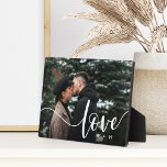 Love Script Overlay Couples Personalized Photo Plaque<br><div class="desc">Create a sweet keepsake of your wedding,  honeymoon or special moment with this beautiful custom plaque that's perfect for couples. Add a favourite horizontal photo,  with "love" aligned at the right in elegant white script lettering,  and your initials beneath.</div>