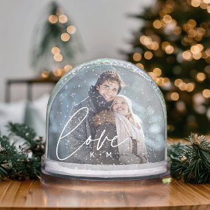 Love Script Overlay Couples Photo & Initials Snowglobe