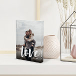 Love Script Overlay Personalized Couples Photo Block<br><div class="desc">Create a sweet keepsake of your wedding,  honeymoon or special moment with this uniquely shaped custom acrylic block that's perfect for couples Add a favourite photo,  with "love" overlaid in casual brush script hand lettering,  and your initials beneath.</div>