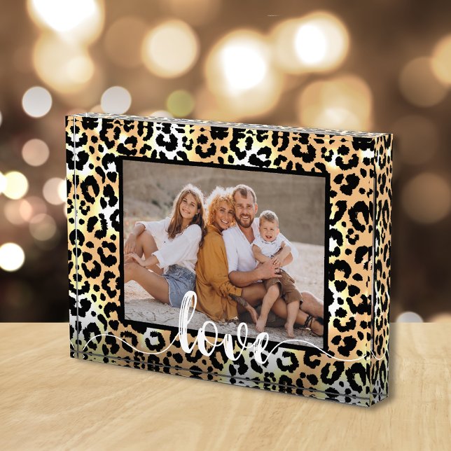 Love Script Overlay Photo Block (Pesonalized acrylic photo block is 5" x 7" and 1" thick, stands without support on flat surface.)