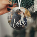 Love Script Overlay Photo & Initials Glass Ornament<br><div class="desc">Create a sweet keepsake of your wedding,  honeymoon or special moment with this beautiful custom ornament. Add a favourite photo with "love" overlaid in modern white script lettering,  and your initials beneath.</div>