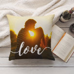 Love Script Overlay Photo Throw Pillow<br><div class="desc">Snuggle up with love! Add your favourite everyday,  engagement or wedding photo to this square throw pillow featuring "love" in elegant,  modern white handwritten script along the bottom. Pillow reverses to a subtle grey and white dotted diamond pattern.</div>