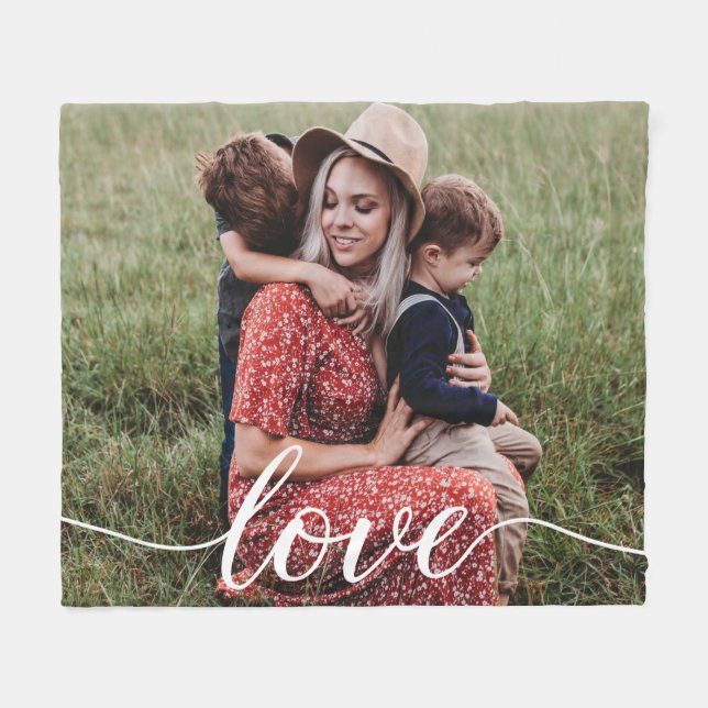 "Love" Script Personalized Family Photo Blanket (Front (Horizontal))
