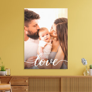 Love Script Personalized Family Photo Canvas Print