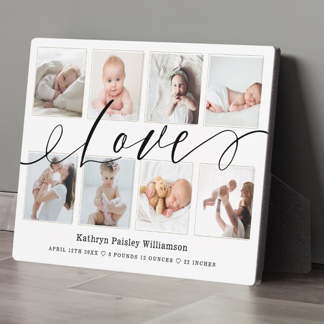 Love Script Photo Collage Keepsake & Birth Stats Plaque (Love Script Photo Collage Keepsake & Birth Stats Plaque)