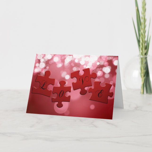 Love Script Puzzle Pieces Holiday Card (Front)