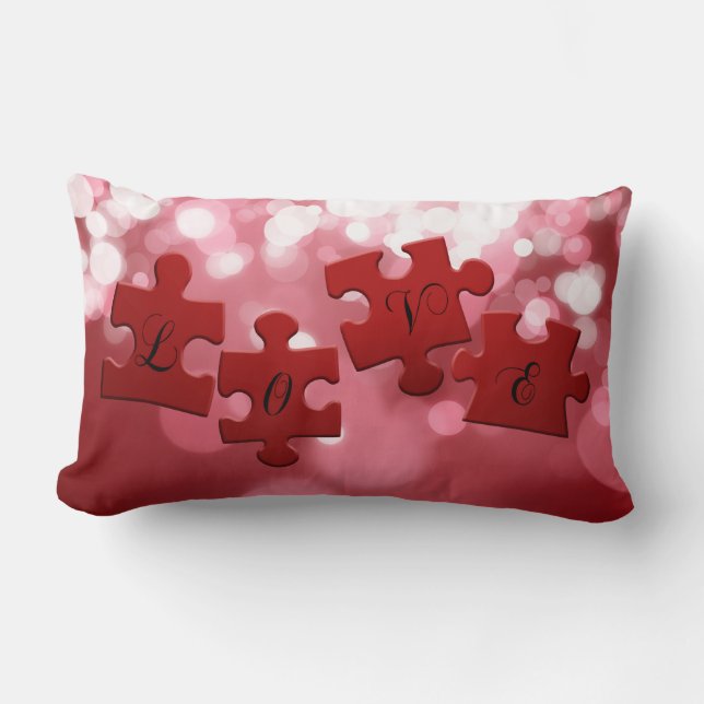 Love Script Puzzle Pieces Lumbar Pillow (Front)