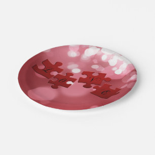 Love Script Puzzle Pieces Paper Plate