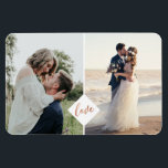 Love Script Rust Copper Wedding Engagement Photo Magnet<br><div class="desc">Elegant custom wedding keepsake magnet photo memory with trendy faux copper foil "love" in elegant calligraphy script centred between 2 romantic wedding,  engagement,  or couple moment photos with a simple industrial look.</div>