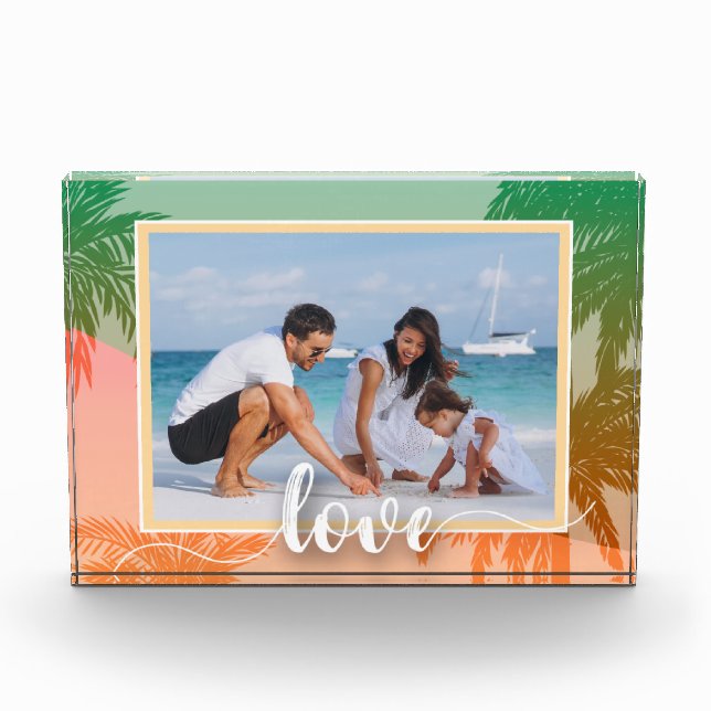 LOVE Script Tropical Palm Trees Photo Block (Front)