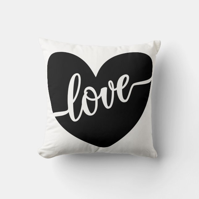 Love Script Typography Black Heart Valentine's Throw Pillow (Front)