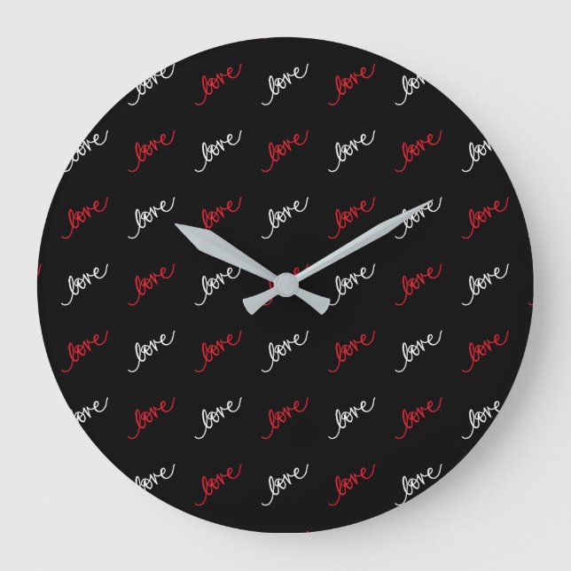 Love Script Typography Elegant Valentine Large Clock (Front)