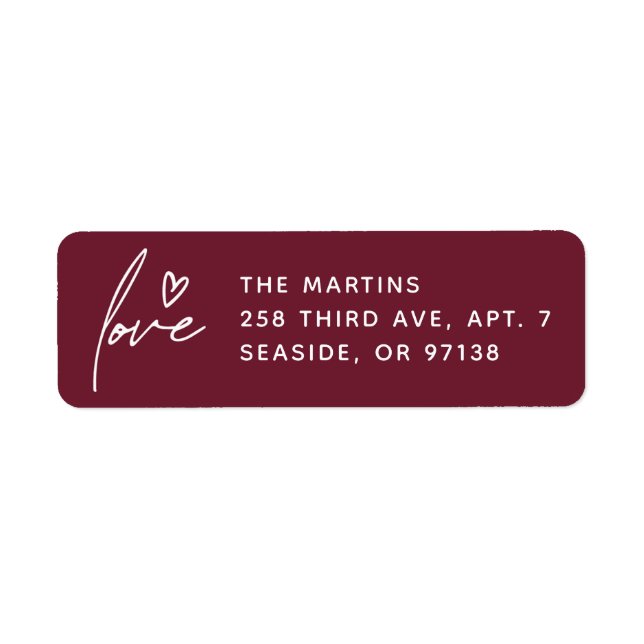Love Script Valentine's Day Mailing Label - Plum (Front)