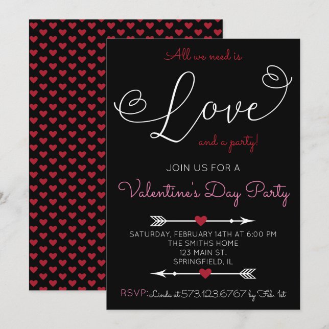 Love Script Valentine's Day Party Invitation (Devant / Derrière)