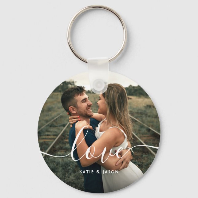 Love Script Wedding Photo Custom  Keychain (Front)
