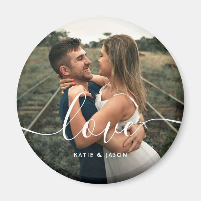 Love Script Wedding Photo Custom  Magnet (Front)