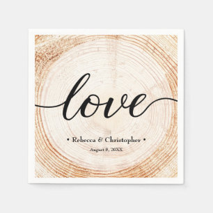 Love Script Wood Tree ring Slice Rustic Wedding  Napkin