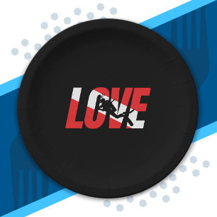 Love, Scuba Diver Gift Diver Down Flag Diving Paper Plate