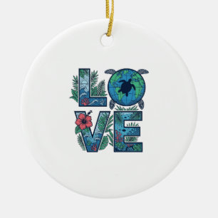 Love Sea Turtle Earth Tropical Ceramic Ornament