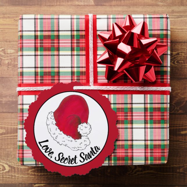 Love, Secret Santa Claus Merry Christmas Red Xmas Ornament Card (Insitu (Gift))