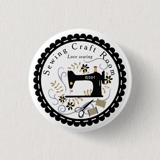 Love Sewing Black White 1 Inch Round Button (Front)
