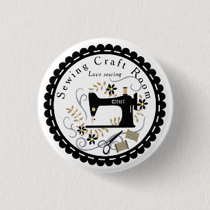 Love Sewing Black White 1 Inch Round Button