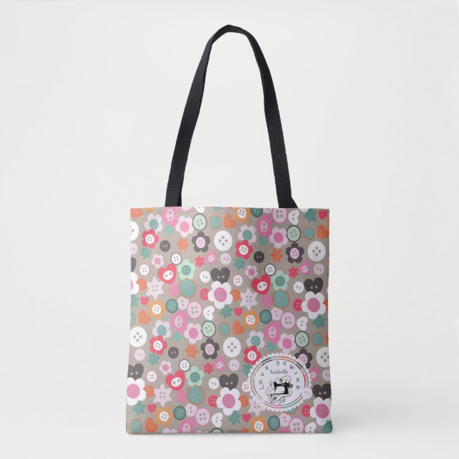 Love Sewing Buttons Brown Tote Bag (Front)