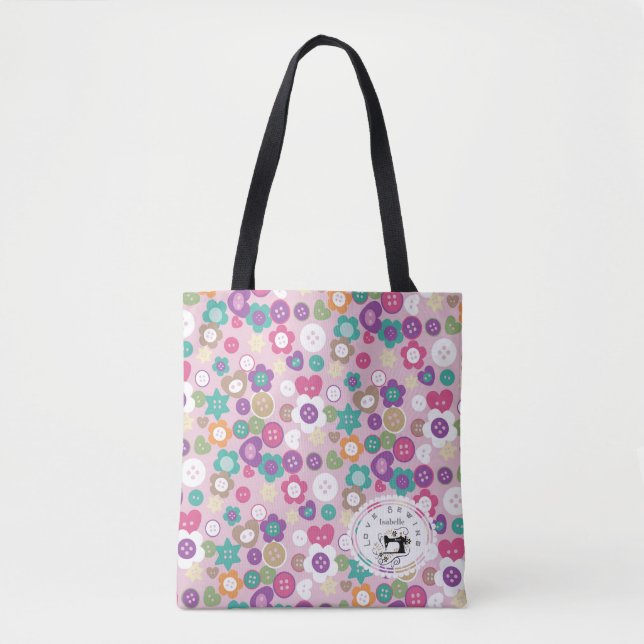 Love Sewing Buttons Brown Tote Bag (Front)
