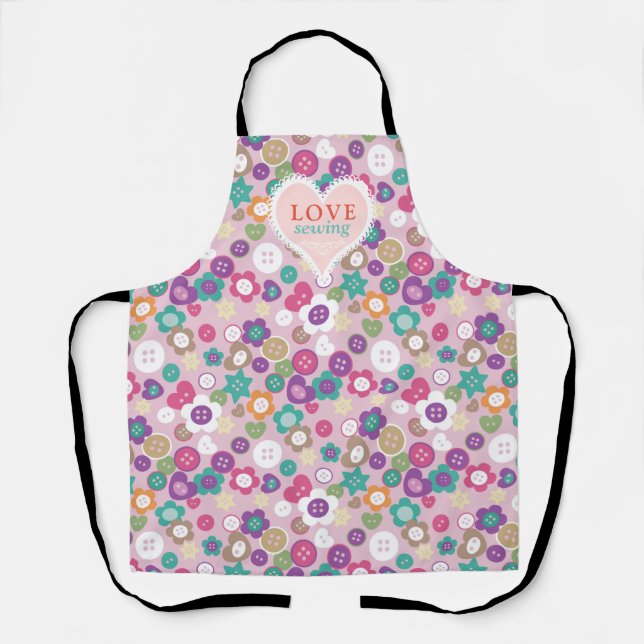 Love Sewing Buttons Pink Apron (Front)