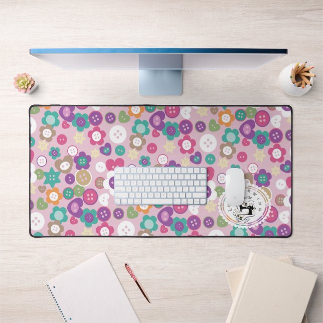 Love Sewing Buttons Pink Desk Mat (Office 1)