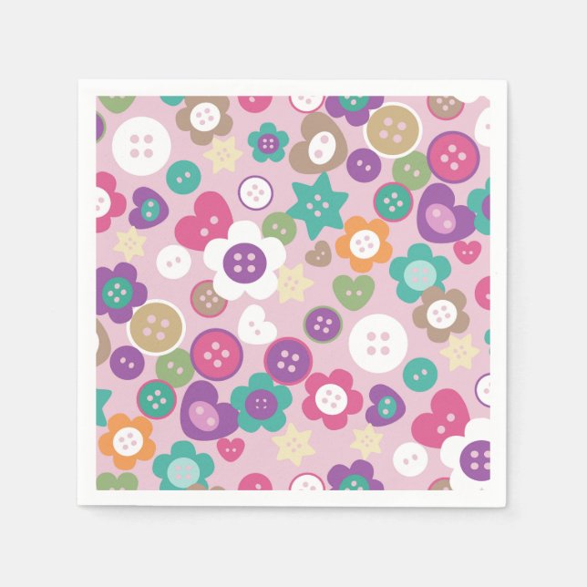 Love Sewing Buttons Pink Napkins (Front)