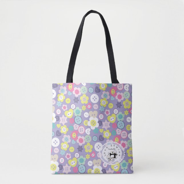 Love Sewing Buttons Purple Tote Bag (Front)