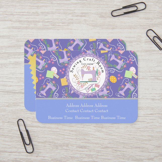 Love Sewing Cute Photo Lavender Business Card (Front/Back In Situ)