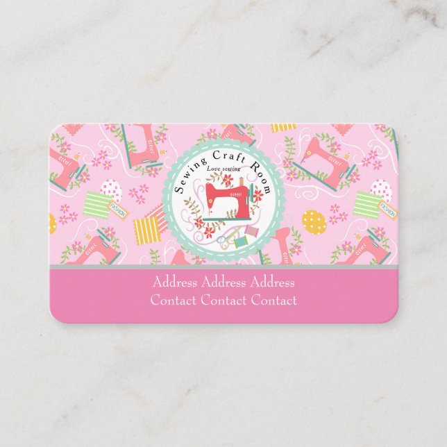 Love Sewing Cute Pink Business Card (Front)
