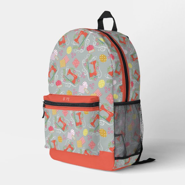 Love Sewing Grey Printed Backpack (Back Corner Right)