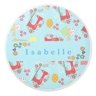 Love Sewing Machine Blue Ceramic Knob