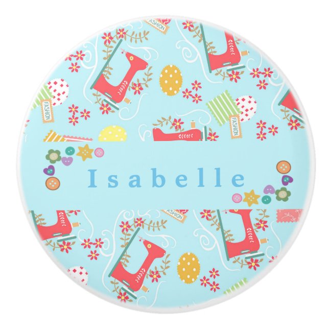 Love Sewing Machine Blue Ceramic Knob (Front)