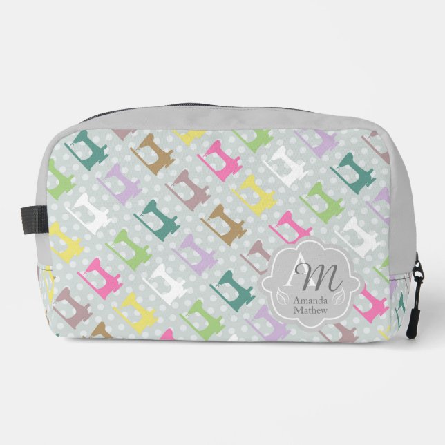 Love Sewing Machine Monogram Grey Dopp Kit (Front)