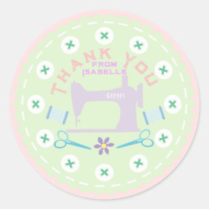 Love Sewing Machine Pastel Green Classic Round Sticker