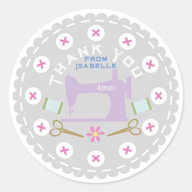 Love Sewing Machine Pastel Grey Classic Round Sticker (Front)