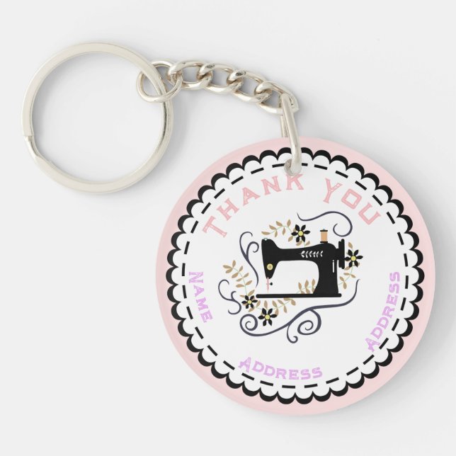 Love Sewing Machine Peach White Black Keychain (Front)