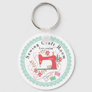 Love Sewing Machine. Personalized. Blue. Keychain
