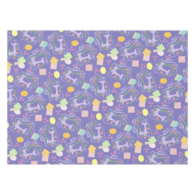 Love Sewing Machine Purple Tablecloth (Front (Horizontal))