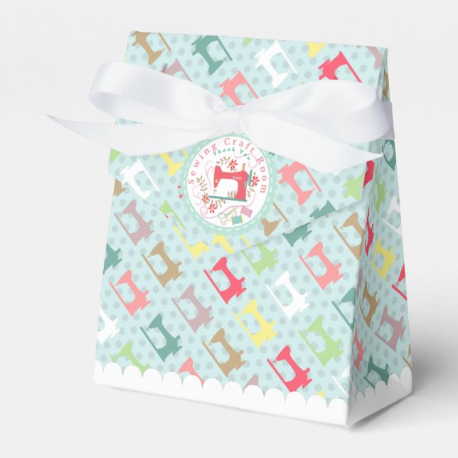 Love Sewing Machine Silhuoette Blue   Favor Box (Front Side)