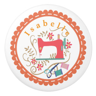 Love Sewing Machine White Orange Ceramic Knob
