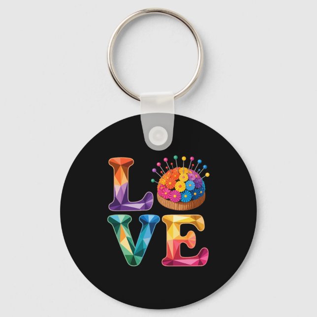 Love Sewing Quilting N Cushion Rainbow Crafter Wom Keychain (Front)