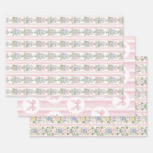 Love Shack Baby Blush Pink Coquette Bow Floral Wrapping Paper Sheet